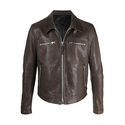 TOM FORD TF Multi-Pocket Zip-Up Jacket Brown Long Sleeve Outerwear BW410TFL855M08