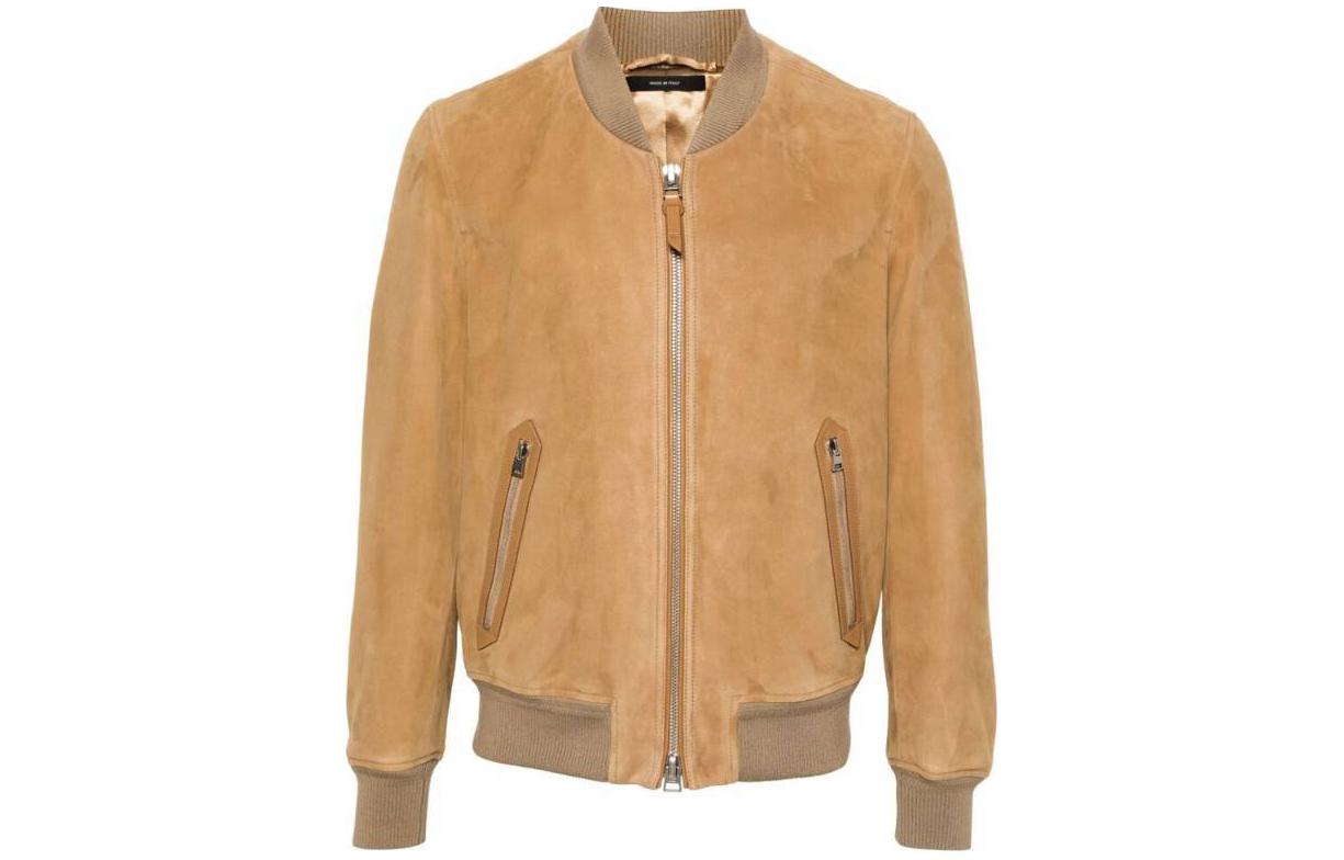 TOM FORD TF Ribbed Stand Collar Double-Zip Bomber Jacket Light Sand Color LMS003S23LBS029-KB253