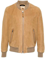 TOM FORD TF Ribbed Stand Collar Double-Zip Bomber Jacket Light Sand Color LMS003S23LBS029-KB253 TOM FORD TF Ribbed Stand Collar Double-Zip Bomber Jacket Light Sand Color LMS003S23LBS029-KB253