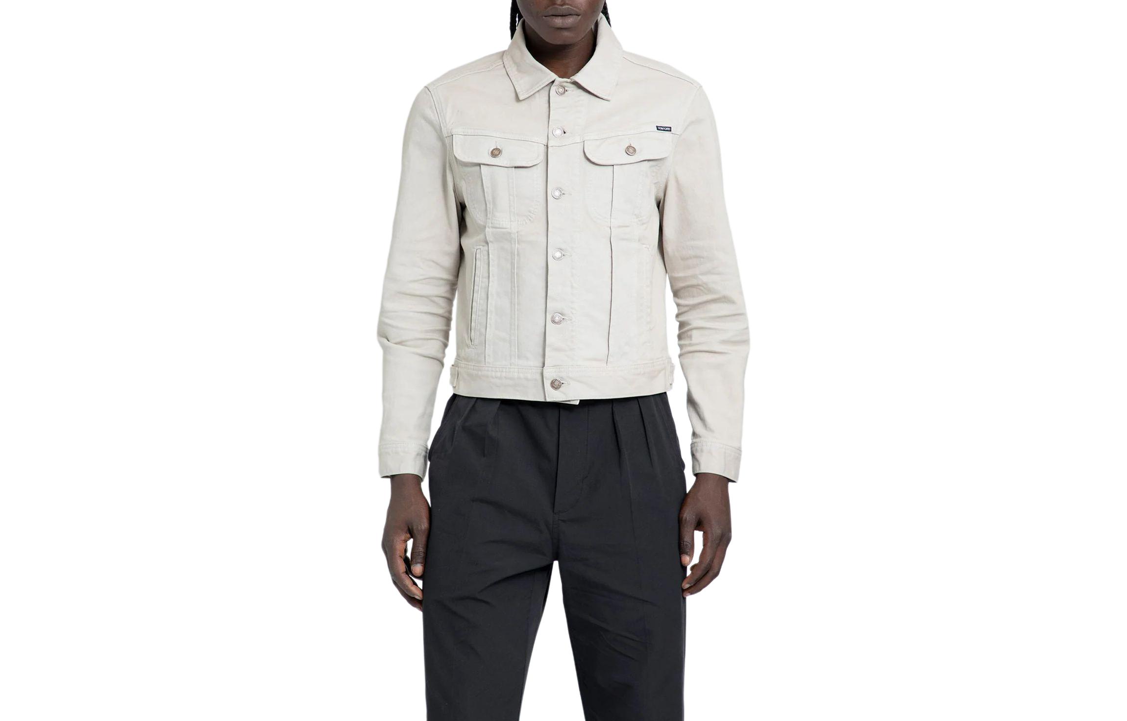 TOM FORD TF Solid Button-Up Short Jacket Stone Color DJI001DMC037S24-IG615