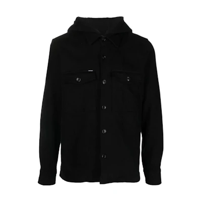 TOM FORD TF Solid Color Button-Up Hooded Jacket Black HXH004FMC056F23