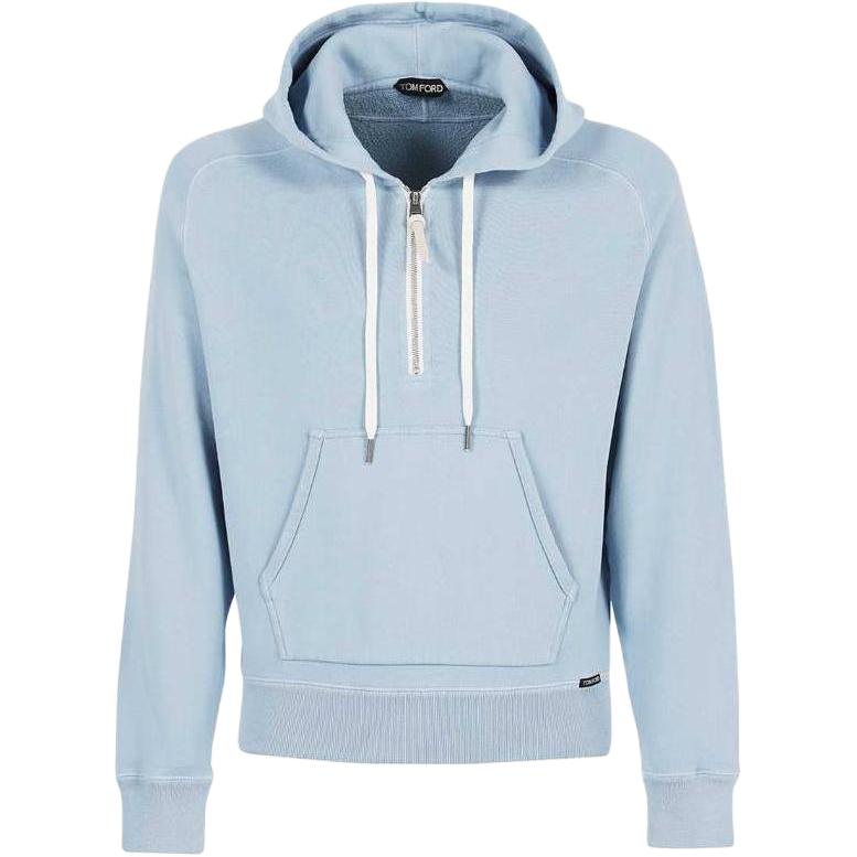 TOM FORD TF Solid Color Half-Zip Drawstring Pullover Sweatshirt Blue BY265TFJ240B42