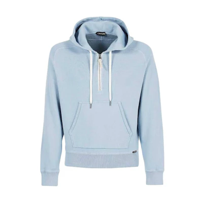 TOM FORD TF Solid Color Half-Zip Drawstring Pullover Sweatshirt Blue BY265TFJ240B42