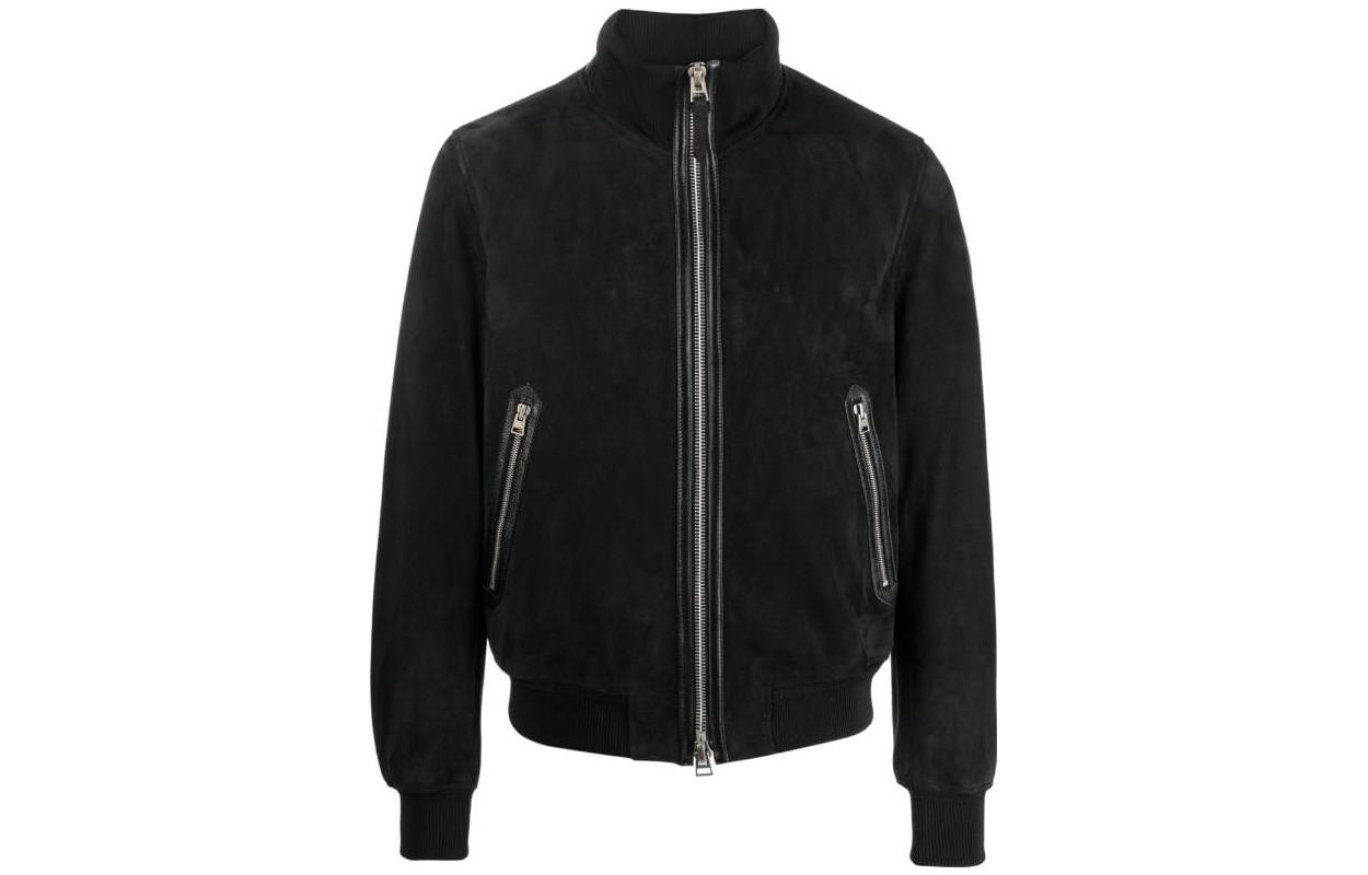 TOM FORD TF Solid Color High Neck Zip-Up Jacket Black LBB001LMS003S23LB999