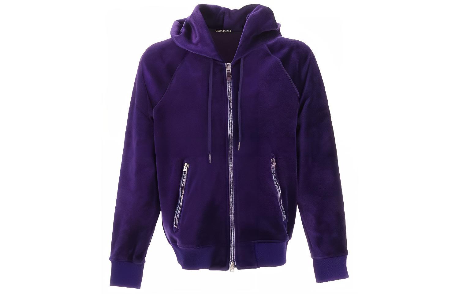TOM FORD TF Solid Color Hooded Zip-Up Drawstring Loose-Fit Jacket Purple JDL008JMV009F23-GV786