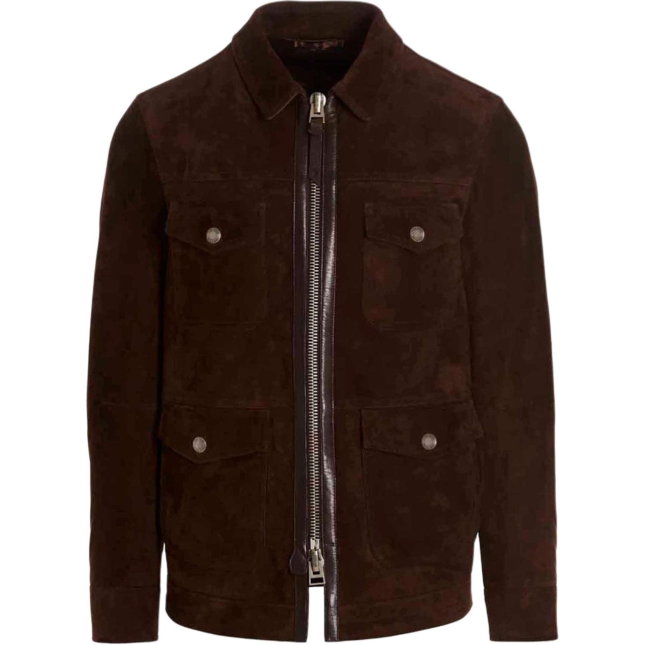 TOM FORD TF Solid Color Square Collar Shirt Jacket Brown TFL913BA435-M06