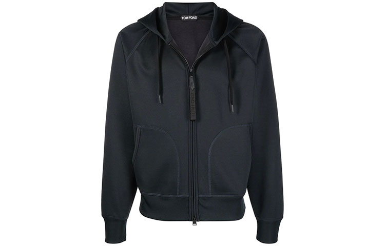 TOM FORD TF Solid Color Zip-Up Hoodie Long-Sleeve Jacket - BZ282-TFJ213-K09