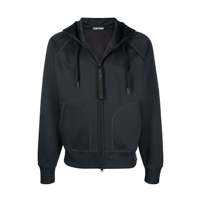 TOM FORD TF Solid Color Zip-Up Hoodie Long-Sleeve Jacket - BZ282-TFJ213-K09