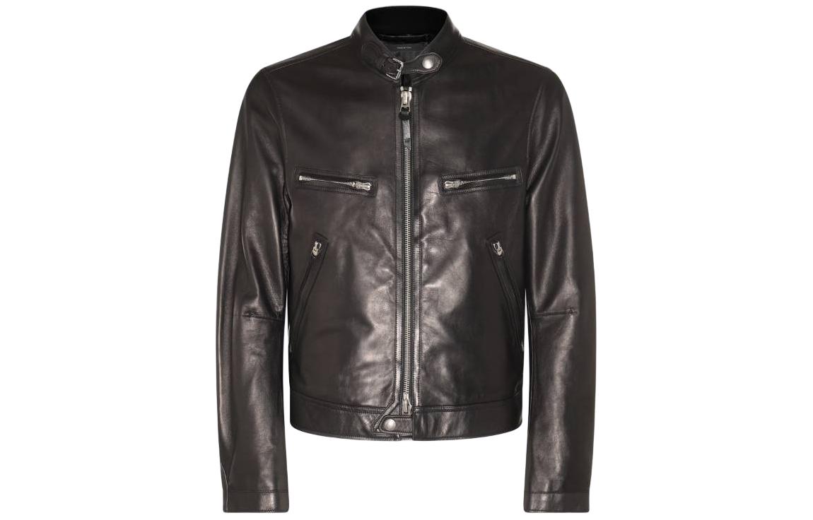 TOM FORD TF Solid Zipper Long Sleeve Stand Collar Jacket Black LXR009LMN003-LB999