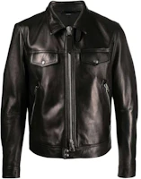 TOM FORD TF SS22 Black Leather Zip-Up Jacket with Solid Collar Design TFL968BA408-K09 TOM FORD TF SS22 Black Leather Zip-Up Jacket with Solid Collar Design TFL968BA408-K09
