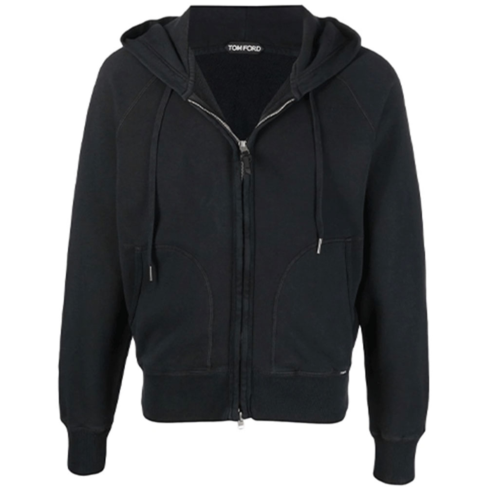TOM FORD TF SS22 Black Solid Color Zip-Up Hoodie TFJ986BZ265-K49
