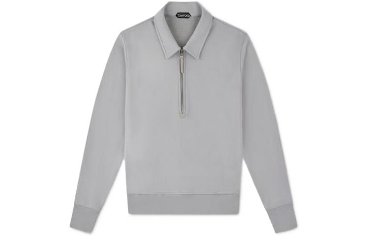 TOM FORD TF SS22 Solid Color Zip Polo Sweatshirt Grey TFJ254-BZ299-K04