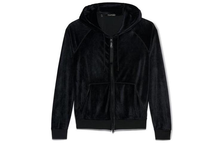 TOM FORD TF SS22 Solid Velvet Raglan Hoodie Jacket Black TFJ265BZ205-K09