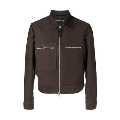 TOM FORD TF SS23 Brown Solid Color Zip-Up Polo Jacket OBS003FMC002S23KB800