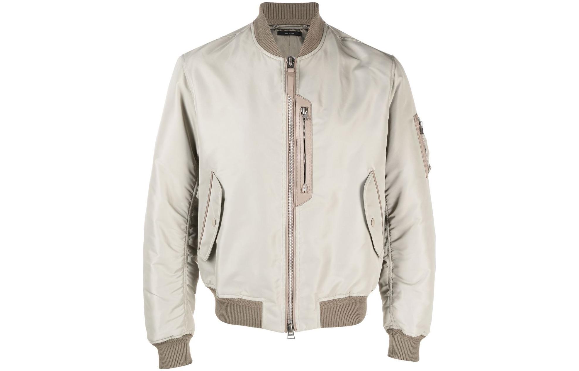 TOM FORD TF SS23 Long-Sleeve Cropped Crewneck Jacket - Off-White OBB001FMP003S23JB180