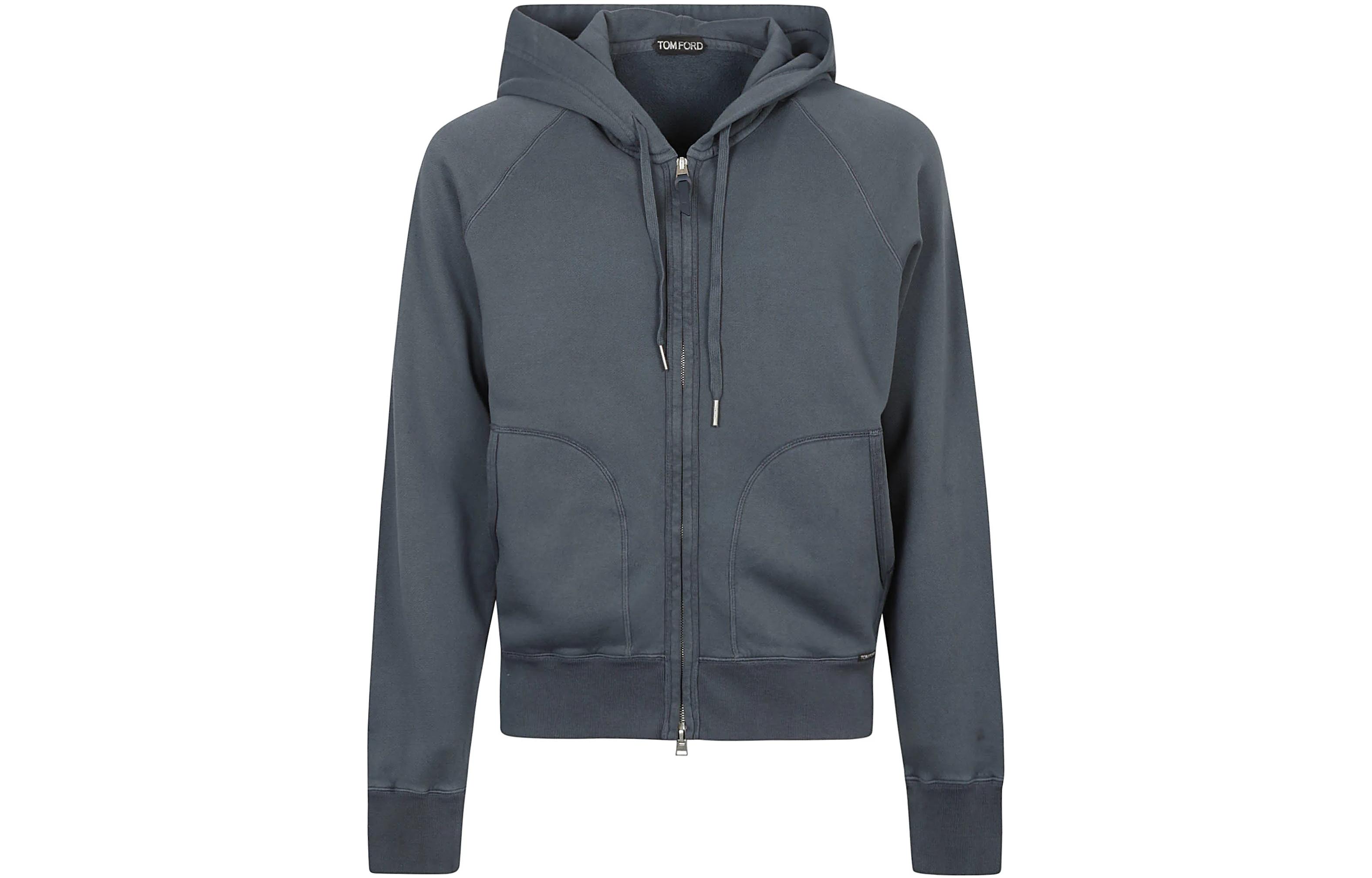 TOM FORD TF SS23 Solid Color Zip Hoodie Bright Blue Long Sleeve JDL001JMC006S23HB722