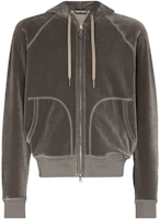 TOM FORD TF SS23 Solid Velvet Zip Hoodie Grey BZ289TFJ228-K04 TOM FORD TF SS23 Solid Velvet Zip Hoodie Grey BZ289TFJ228-K04