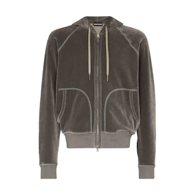 TOM FORD TF SS23 Solid Velvet Zip Hoodie Grey BZ289TFJ228-K04