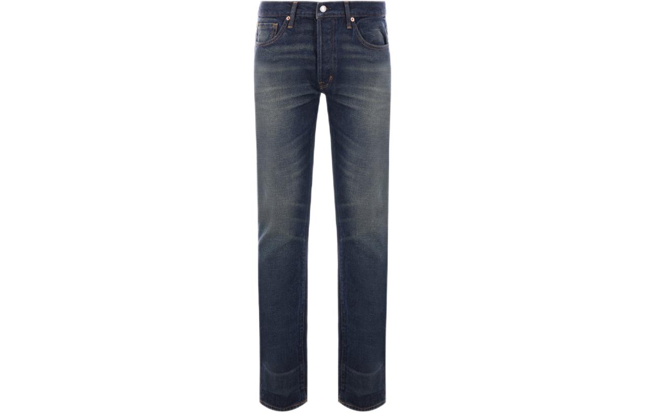 Order トムフォード TF ウォッシュド ボタンフライ ミッドライズ ストレートジーンズ メンズ ディープブルー DPS001DMC035S24-HB523