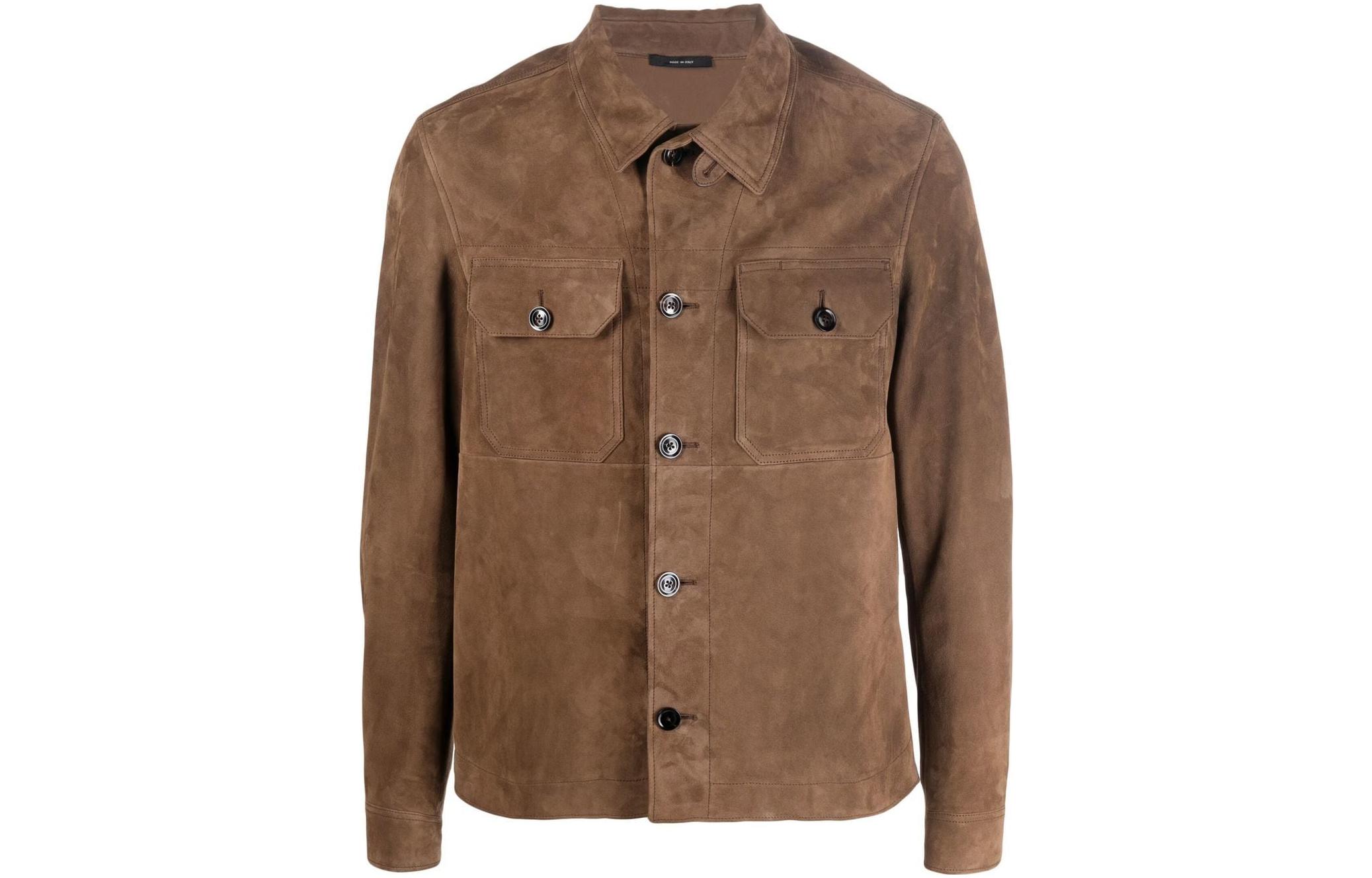 TOM FORD TF Washed Suede Flap Pocket Buttoned Jacket Brown - Outerwear BA414TFL945-M27