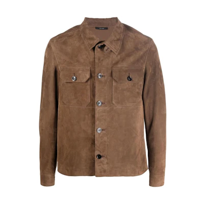 TOM FORD TF Washed Suede Flap Pocket Buttoned Jacket Brown - Outerwear BA414TFL945-M27