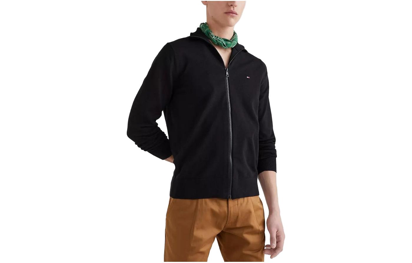 Tommy Hilfiger 1985 Solid Zip Sweater Black Full-Zip Jacket MW22747-BDS