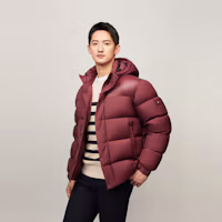Purchase Tommy Hilfiger 90 Down Hooded Puffer Jacket Casual Coat - Deep Red MW0MW36569