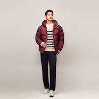 Sizing Tommy Hilfiger 90 Down Hooded Puffer Jacket Casual Coat - Deep Red MW0MW36569