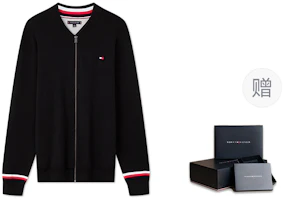 Order Tommy Hilfiger Baseball Collar Cardigan Knit with Colorblock Cuffs. 78J4973
