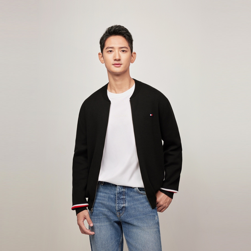 Sizing Tommy Hilfiger 棒球領拼色袖口針織開襟外套 78J4973