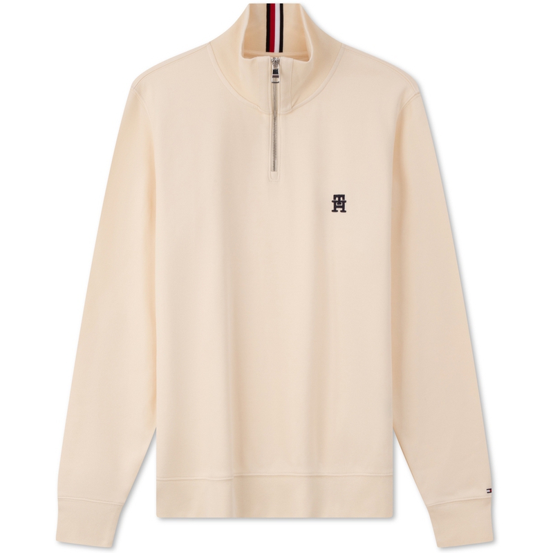 Tommy Hilfiger  Beige Embroidered Half-Zip Knitted Casual Sweatshirt. MW0MW33647