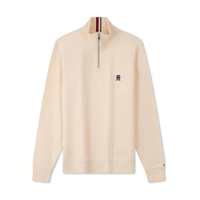 Tommy Hilfiger Beige Embroidered Half-Zip Knitted Casual Sweatshirt. MW0MW33647