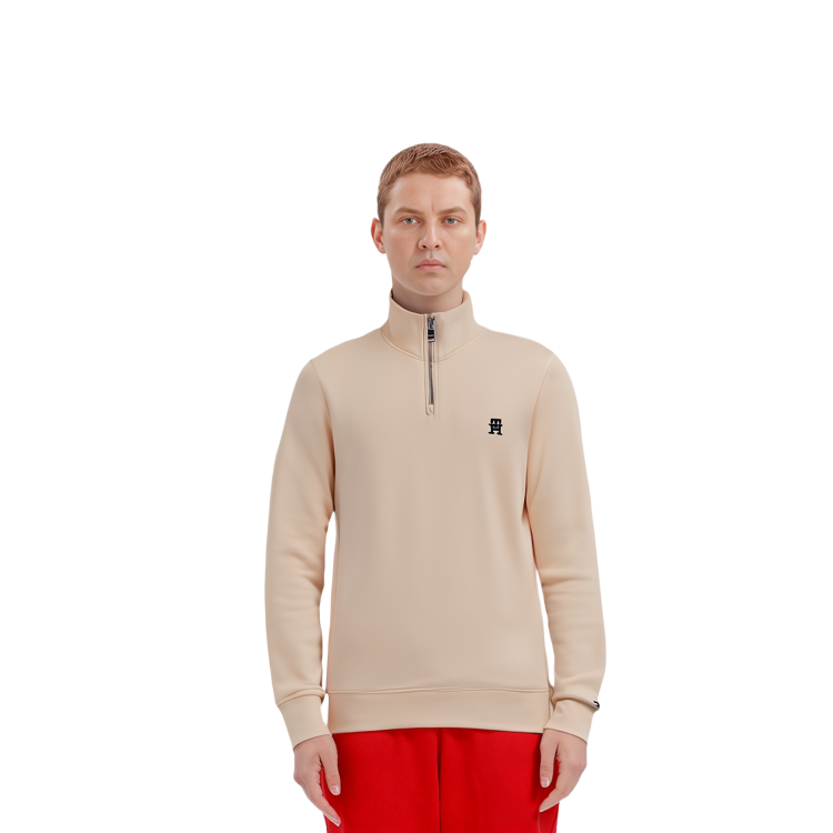 Cheap 汤米希尔费格 米色刺绣半拉链针织休闲卫衣 MW0MW33647