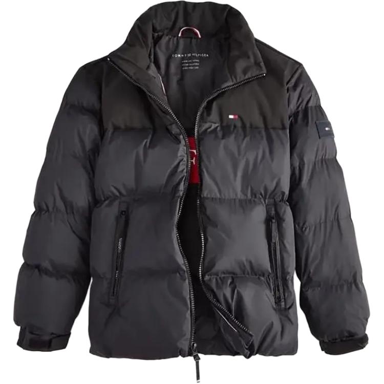 Tommy Hilfiger  Black Quilted Puffer Jacket with Logo Patch and Stand Collar. 154AP164