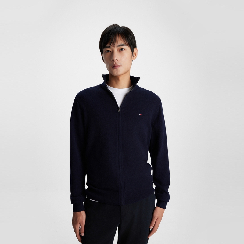 Shop Tommy Hilfiger 喀什米爾混紡開襟針織毛衣 - 純色修身款 MW0MW34115