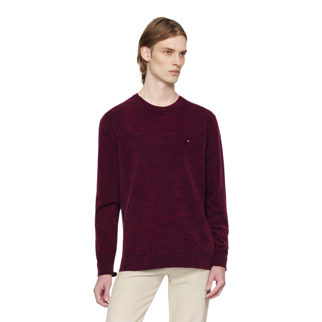 Shop 汤米·希尔费格 休闲通勤圆领毛衣 酒红色 MW0MW34178-0KP
