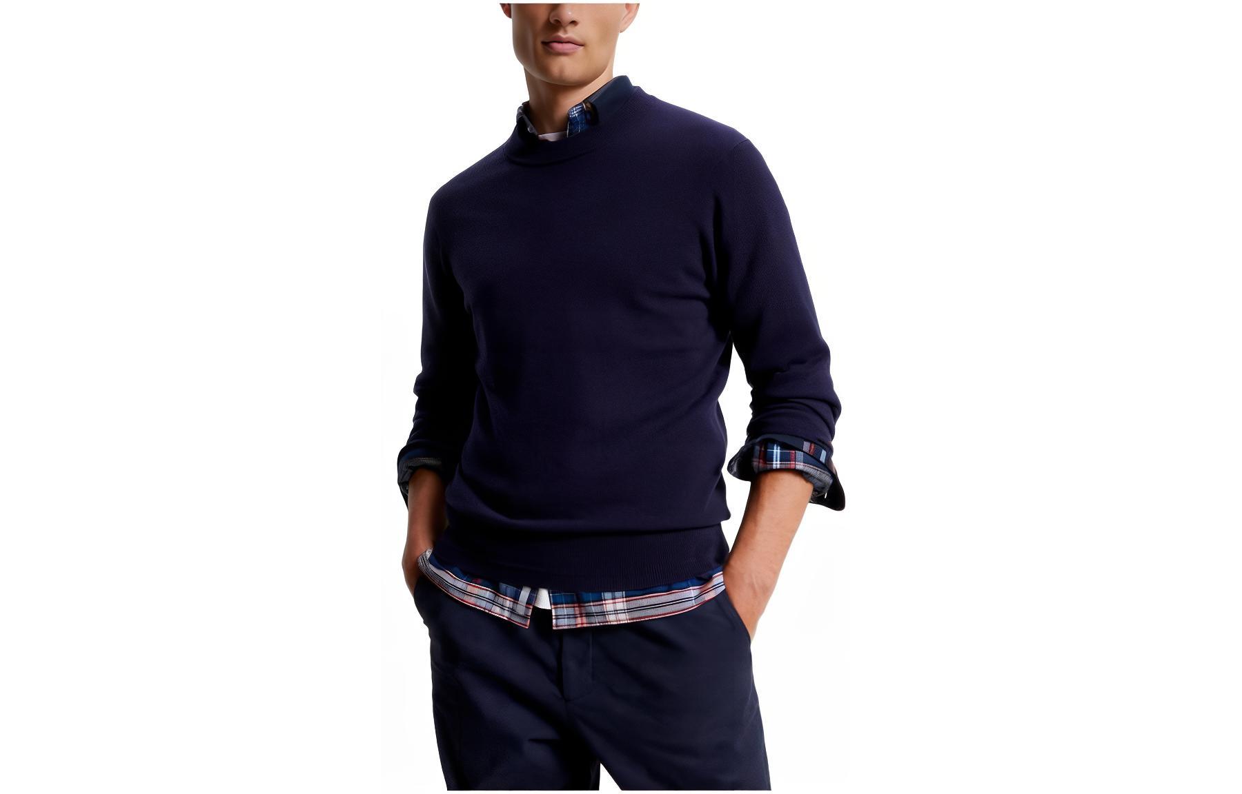 Tommy Hilfiger  Casual Loose-Fit Solid Pullover Sweater Navy Blue. MW33119-DW5