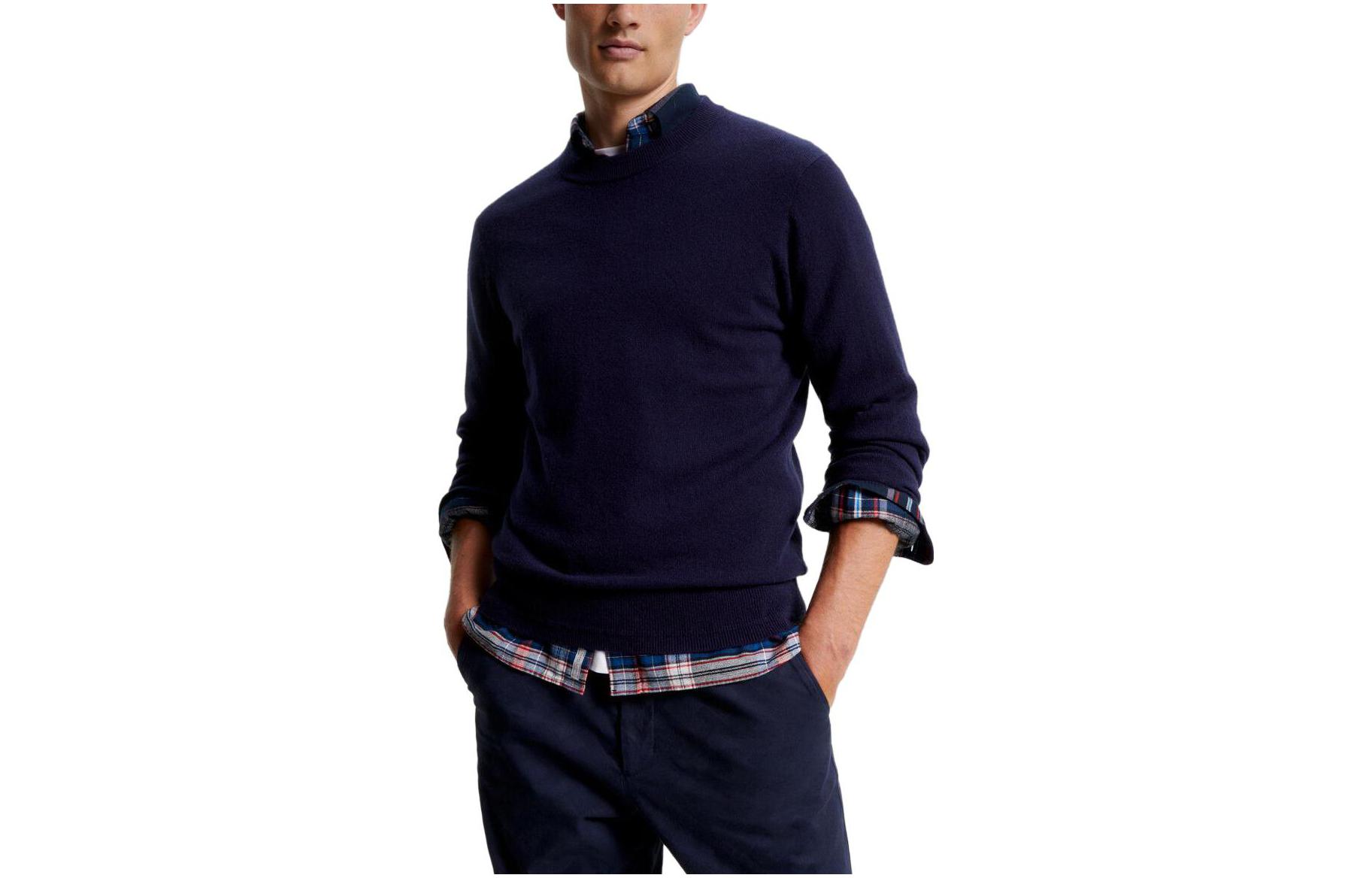 Order 汤米·希尔费格 宽松版纯色套头毛衣 深蓝色 MW33119-DW5