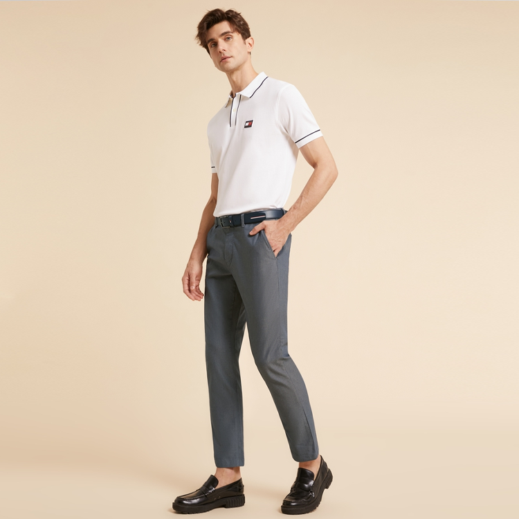 Shop 汤米希尔费格经典修身纹理商务休闲直筒裤 MW0MW32144