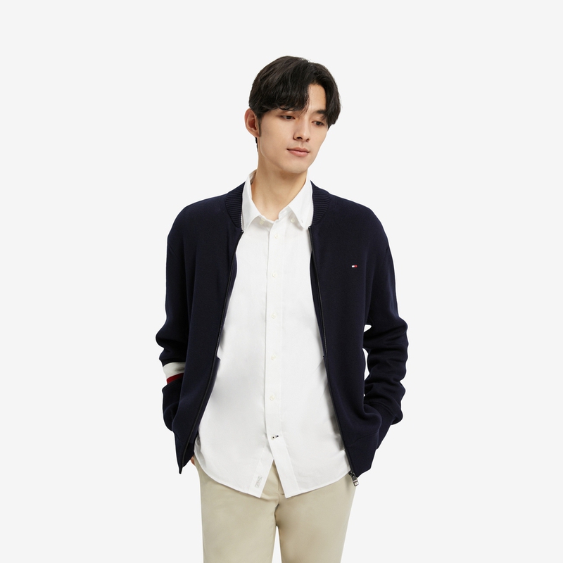 Shop Tommy Hilfiger Jaket Sweater Kolar Baseball Colorblock Cotton Knit MW0MW29044-1