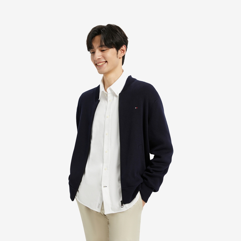 Sizing Tommy Hilfiger Jaket Sweater Kolar Baseball Colorblock Cotton Knit MW0MW29044-1