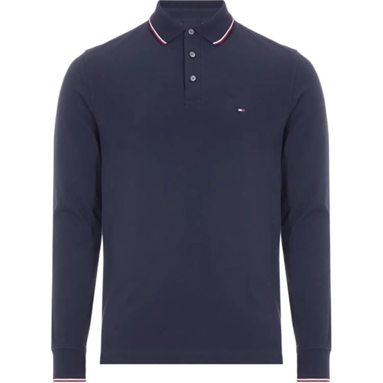 Tommy Hilfiger  Logo Embroidered Striped Trim Navy Long Sleeve Polo 78J9766-410
