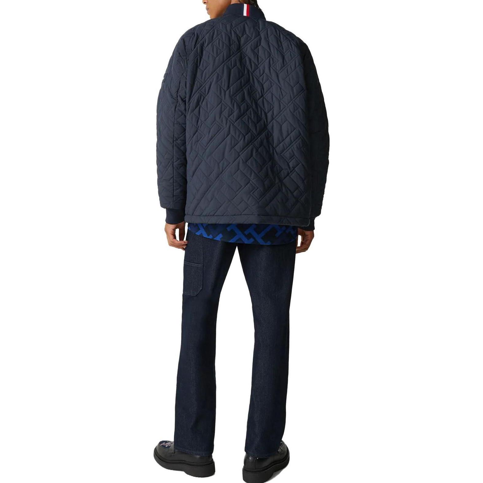 Shop 타미 힐피거 모노그램 퀼팅 봄버 재킷 네이비 블루 MW0MW27693-DW5