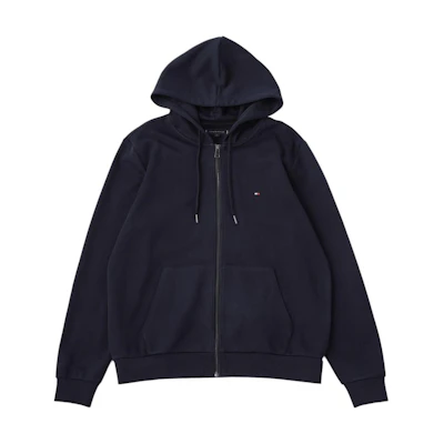 Tommy Hilfiger Navy Blue Zip-Up Hoodie with Drop Shoulder Design. MW37243-DW5