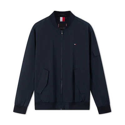 Tommy Hilfiger Navy Business Casual Bomber Jacket with Pocket Design. MW0MW35658