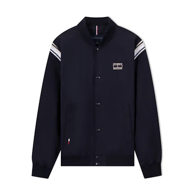 Tommy Hilfiger Navy Embroidered Bomber Jacket with Snap Button. 78J8851