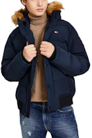 Shop Tommy Hilfiger Navy Logo Hooded Puffer Jacket with Embroidery. 159AP863-NAVY