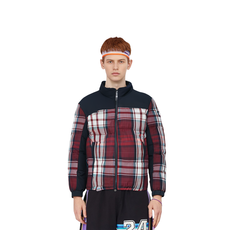 Shop Tommy Hilfiger 海軍藍格紋立領羽絨外套 MW0MW33432