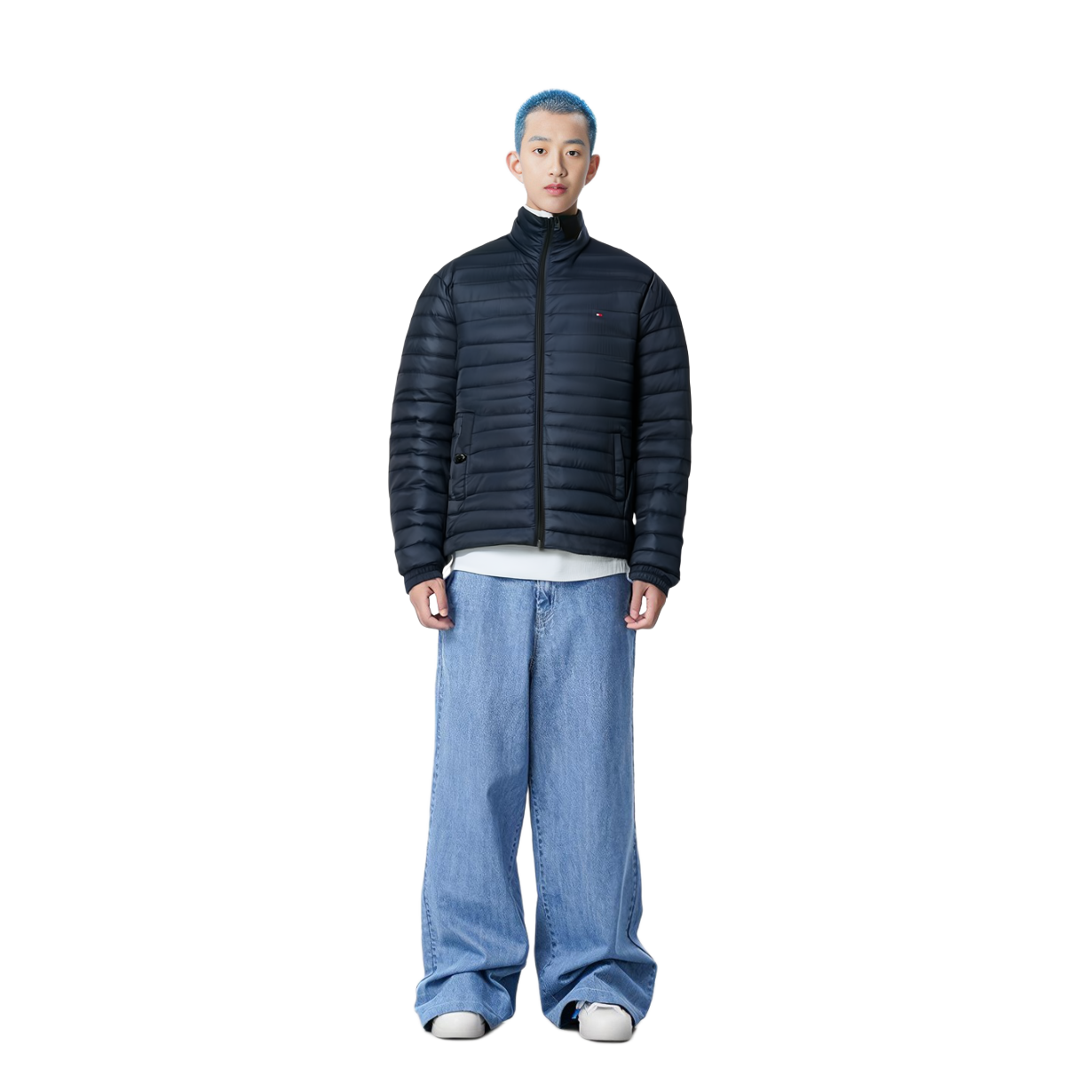 Cheap 타미 힐피거 네이비 슬림 핏 퀼팅 다운 자켓 자수 로고 XM0XM02189