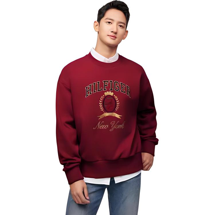 Tommy Hilfiger  Oversized Heavyweight Crewneck Sweatshirt - Deep Red. MW0MW36296-XJS